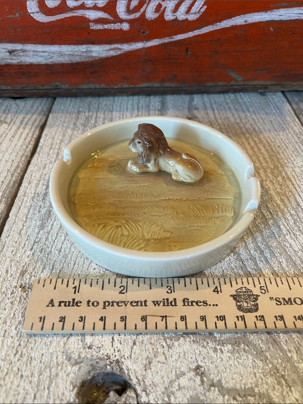 Ceramic Ashtray with Brown Lion Accent - Otagiri 1981